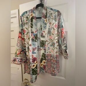 John Mark Size L Colorful Embroidered Open Kimono Cardigan Boho Artsy Romantic